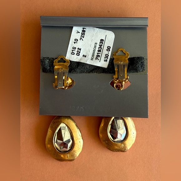 Vintage Cathy and Marsha for Catherine Stein Blue and Gold Clip On Drop Earrings - Picture 2 of 3